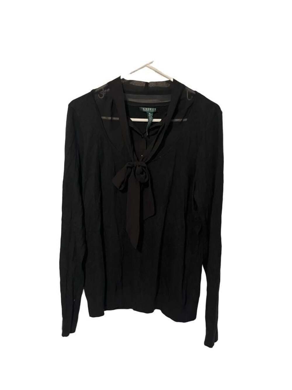 Lauren Ralph Lauren Black Long Sleeve Tie-Neck Knit Sweater Blouse